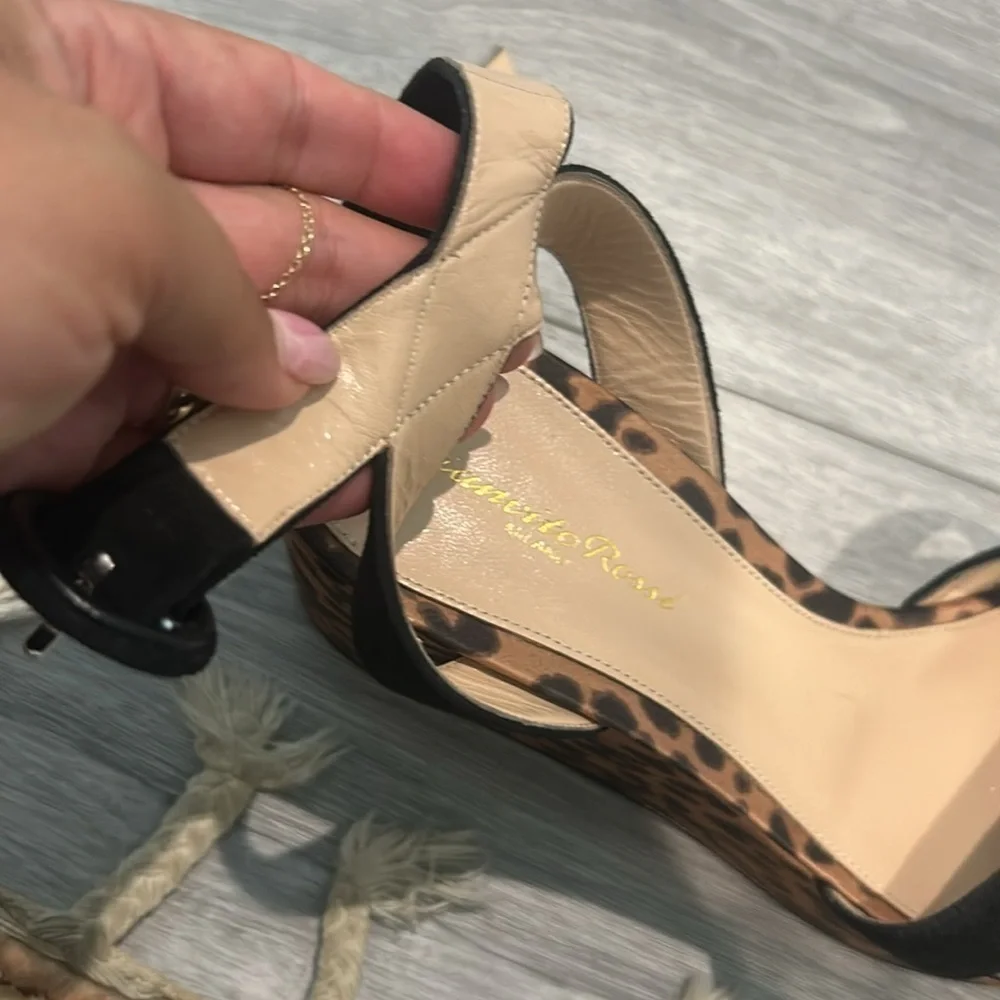 Gianvito Rossi Black and Brown Leopard Platform Sandals Sz 38 1/2